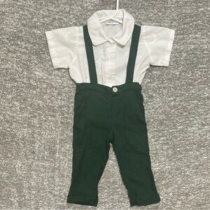 EUC bums & roses dark green bamboo linen suspenders size 18-24mo